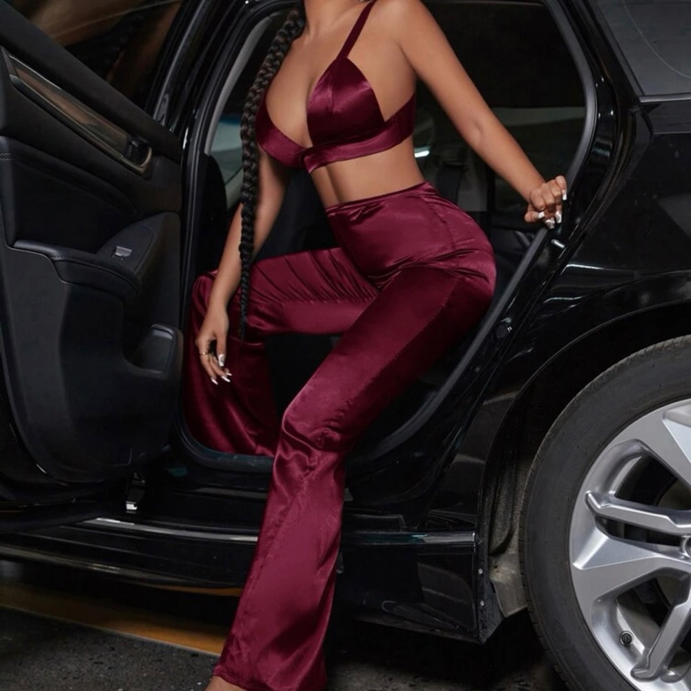 2 piece satin pants set